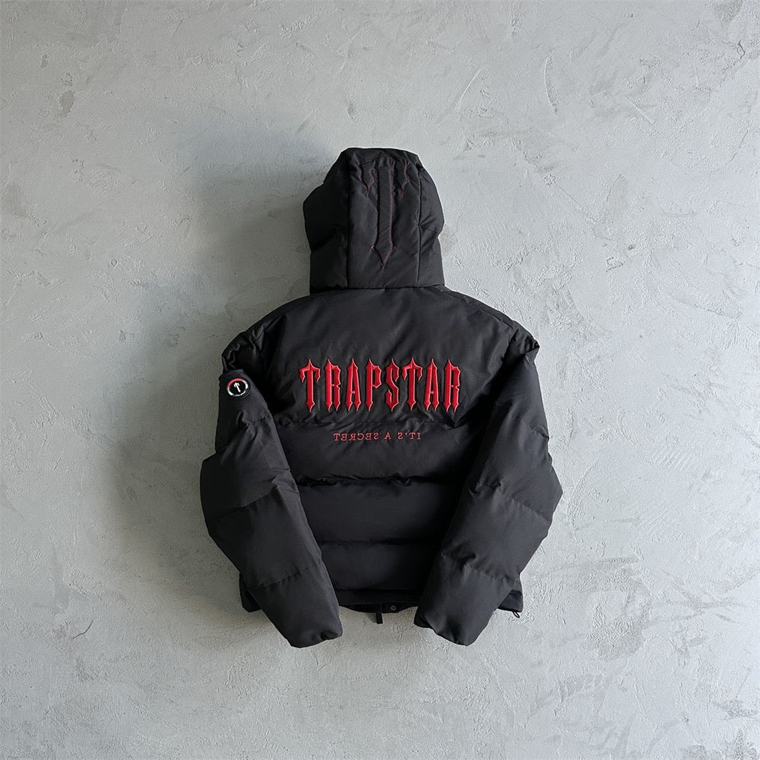 Trapstar Decoded 2022 Hooded Puffer-Black/Red