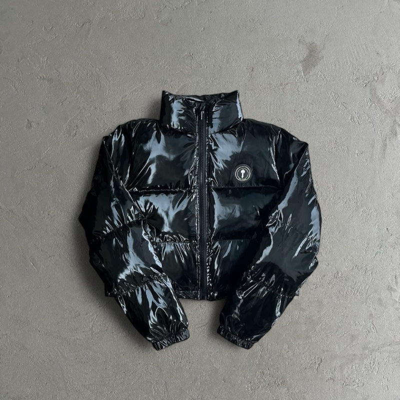 Trapstar Women's Cropped Glossy Black - Puffer Jacket