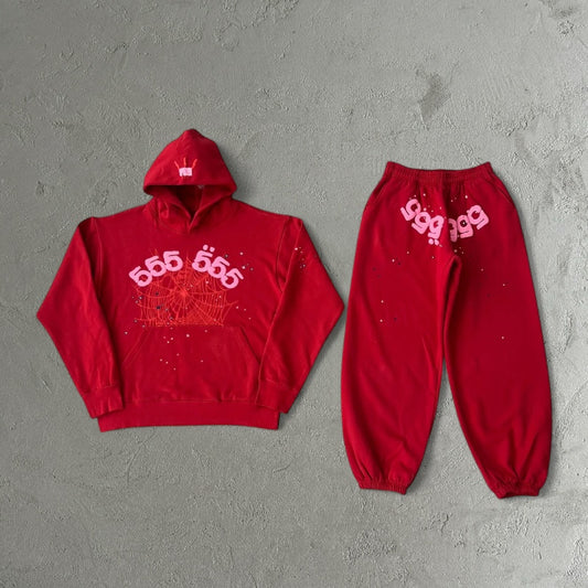 Sp5der Web Candy Tracksuit Red