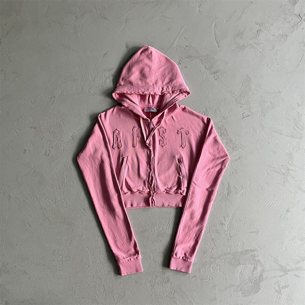 Trapstar Women's Irongate Cropped Batwing Zip Washed Pink- Tracksuit