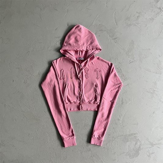 Trapstar Women's Irongate Cropped Batwing Zip Washed Pink- Tracksuit