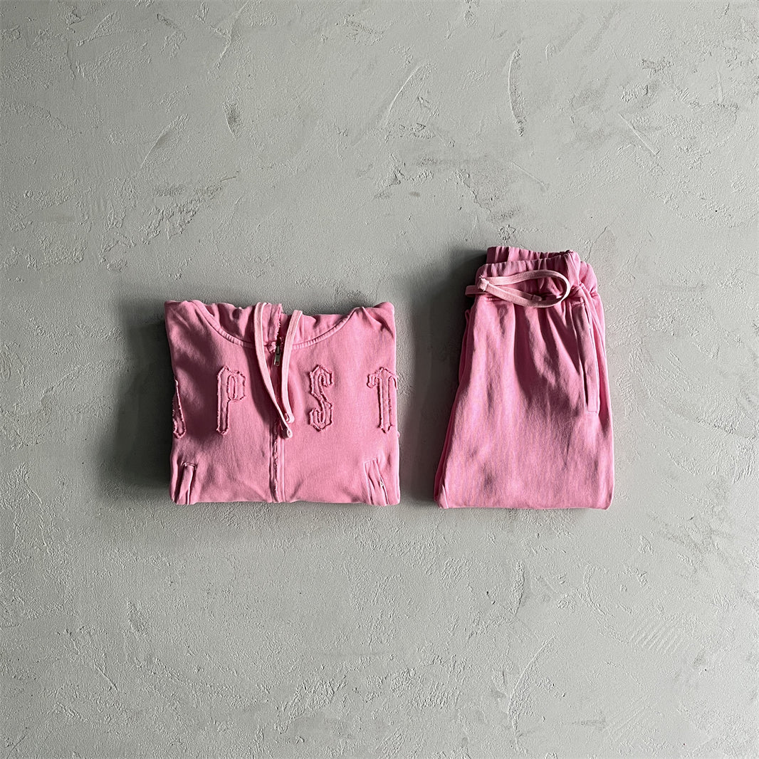 Trapstar Women's Irongate Cropped Batwing Zip Washed Pink- Tracksuit