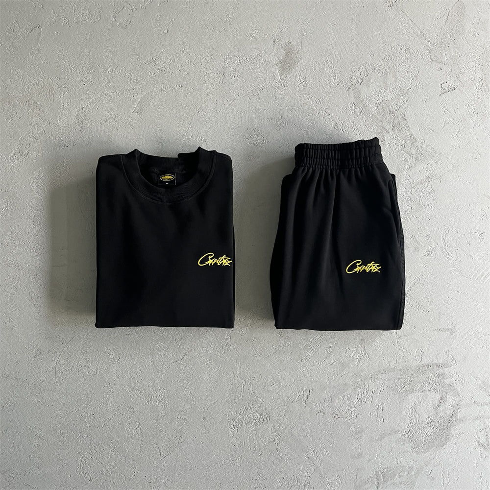 Corteiz Alcatraz Basic Crewneck Black/Yellow Tracksuit